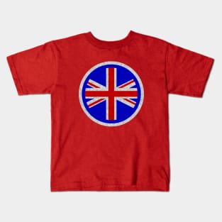 Round UK Union Jack flag blue White distressed outline mod Kids T-Shirt